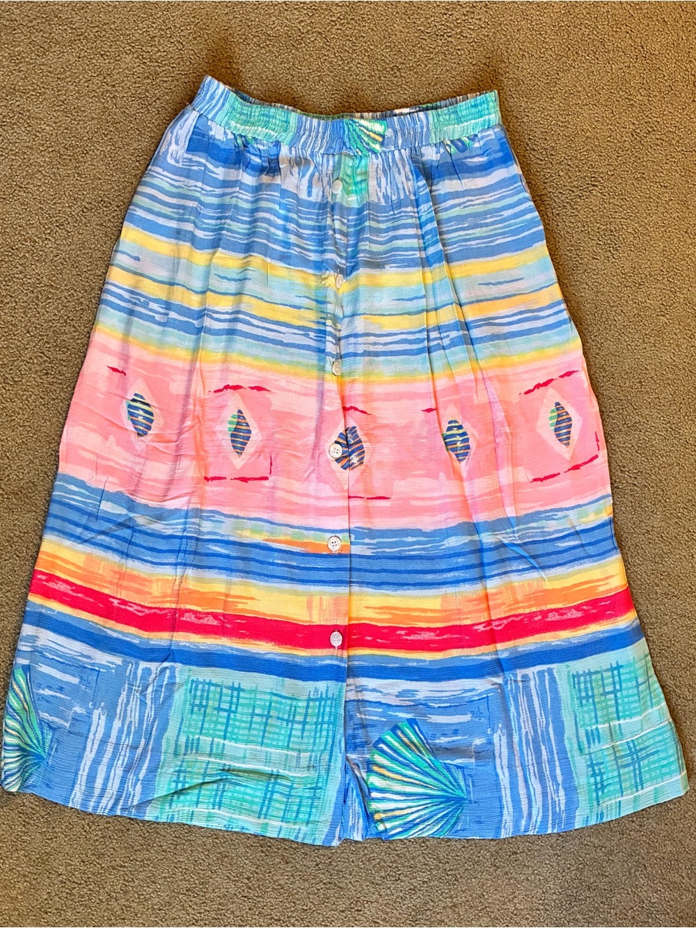 Vintage 1980s Koret Beachy Button-up Midi Skirt Size Large Seashell Buttons